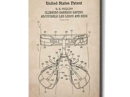 Climbing Harness Blueprint Patent Parchment,  Canvas Wall Art Hot on Sale