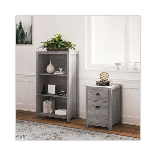 Fallbrook Bookcase, Three-shelf, 28w X 14d X 48.25h, Smoked Ash rustic Warm Gray Online now