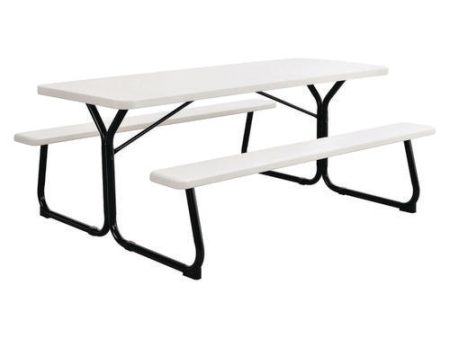 Blow-molded Plastic Picnic Table, Rectangular, 72 X 60 X 30, White Top, White Base legs For Discount