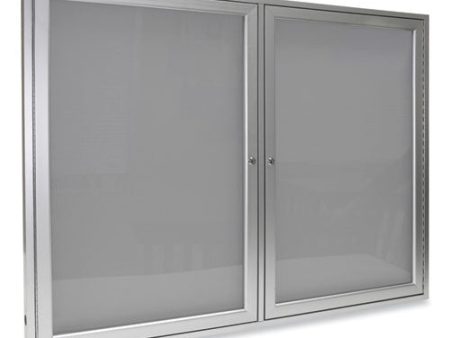 2 Door Enclosed Vinyl Bulletin Board With Satin Frame, 60  X 48 , Silver Surface, Satin Aluminum Frame Hot on Sale