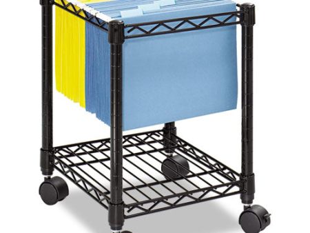 Compact Mobile Wire File Cart, Metal, 1 Shelf, 1 Bin, 15.5  X 14  X 19.75 , Black Online Sale