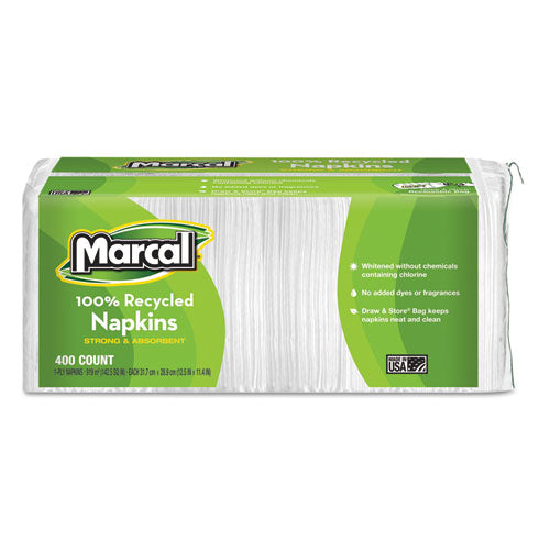 100% Recycled Lunch Napkins, 1-ply, 11.4 X 12.5, White, 400 pack Online Sale