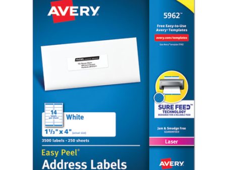 Easy Peel White Address Labels W  Sure Feed Technology, Laser Printers, 1.33 X 4, White, 14 sheet, 250 Sheets box Hot on Sale