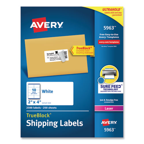 Shipping Labels W  Trueblock Technology, Laser Printers, 2 X 4, White, 10 sheet, 250 Sheets box Cheap