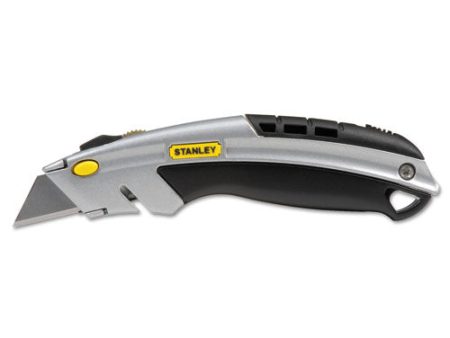 Curved Quick-change Utility Knife, Stainless Steel Retractable Blade, 3 Blades, 6.5  Metal Handle, Black chrome Online now