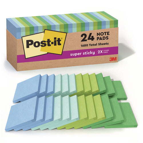 100% Recycled Paper Super Sticky Notes, 3  X 3 , Oasis, 70 Sheets pad, 24 Pads pack Supply