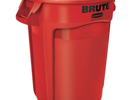 Vented Round Brute Container, 32 Gal, Plastic, Red on Sale