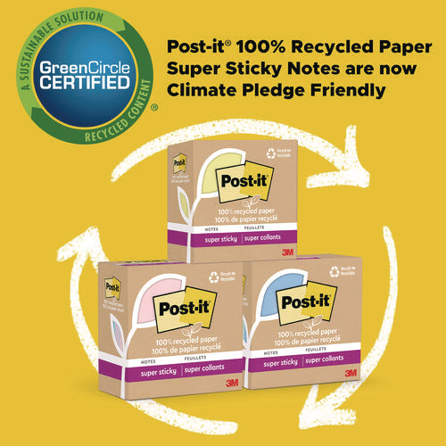 100% Recycled Paper Super Sticky Notes, 3  X 3 , Oasis, 70 Sheets pad, 24 Pads pack Supply