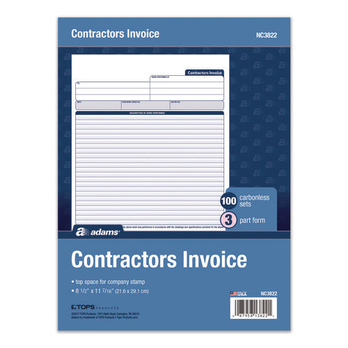 Multipart Contractor Invoice Forms, Three-part Carbonless, 8.5 X 10.94, 100 Forms Total For Cheap