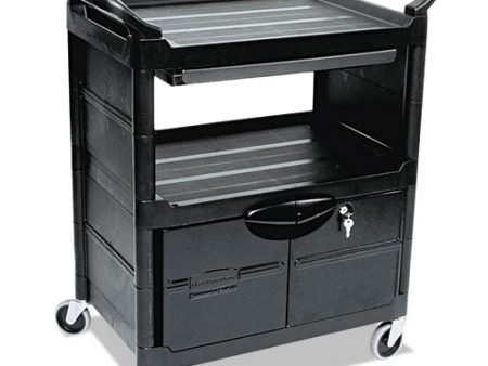 Utility Cart With Locking Doors, Plastic, 3 Shelves, 200 Lb Capacity, 33.63  X 18.63  X 37.75 , Black For Sale