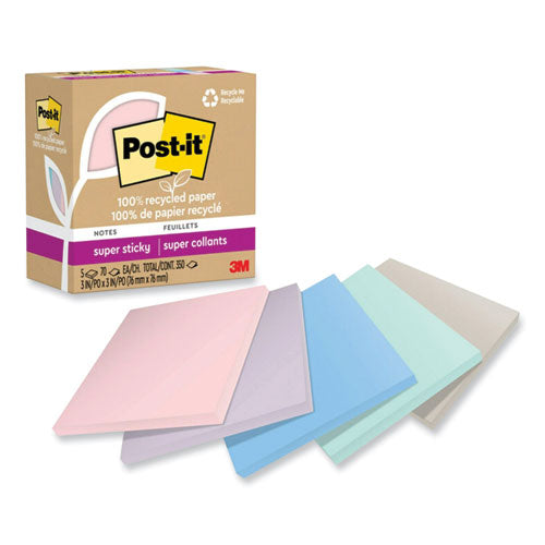 100% Recycled Paper Super Sticky Notes, 3  X 3 , Wanderlust Pastels, 70 Sheets pad, 5 Pads pack Cheap