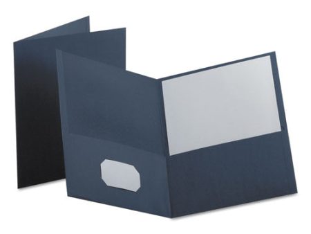 Twin-pocket Folder, Embossed Leather Grain Paper, 0.5  Capacity, 11 X 8.5, Dark Blue, 25 box For Sale