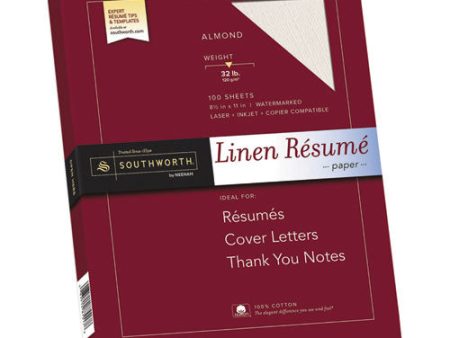 100% Cotton Premium Weight Linen Resume Paper, 32 Lb Bond Weight, 8.5 X 11, Almond, 100 pack Hot on Sale