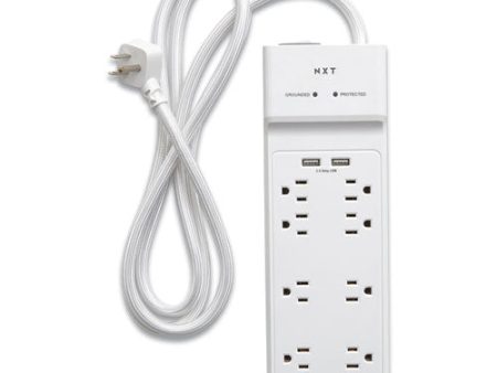 Surge Protector, 8 Ac Outlets 2 Usb Ports, 6 Ft Cord, 2,100 J, White on Sale