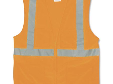 Ansi Class 2 Two-pocket Zipper Mesh Safety Vest, Polyester Mesh, Large, Orange For Discount