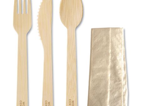 Bamboo Cutlery, Fork knife napkin spoon, Paper, Natural, 250 carton Sale