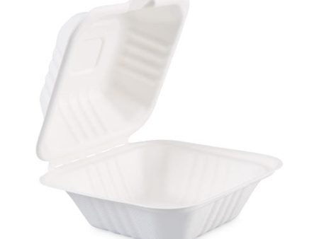 Bagasse Food Containers, Hinged Lid, 6 X 6 X 3.19, White, Sugarcane, 125 sleeve, 4 Sleeves carton Cheap