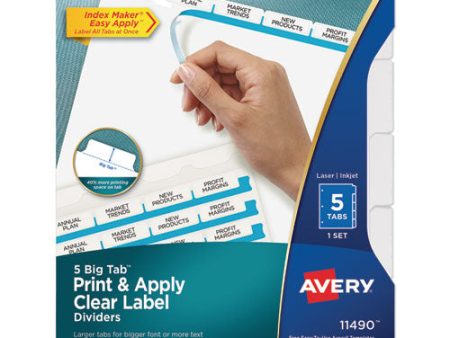 Print And Apply Index Maker Clear Label Dividers, Big Tab, 5-tab, White Tabs, 11 X 8.5, White, 1 Set Fashion