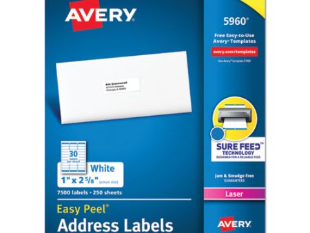 Easy Peel White Address Labels W  Sure Feed Technology, Laser Printers, 1 X 2.63, White, 30 sheet, 250 Sheets pack Supply