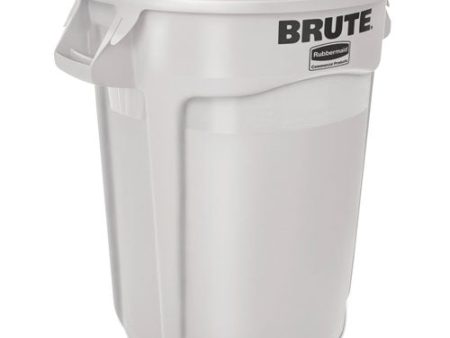 Vented Round Brute Container, 10 Gal, Plastic, White Online Sale