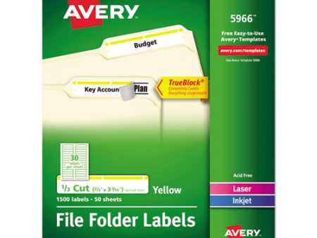 Permanent Trueblock File Folder Labels With Sure Feed Technology, 0.66 X 3.44, Yellow white, 30 sheet, 50 Sheets box For Sale